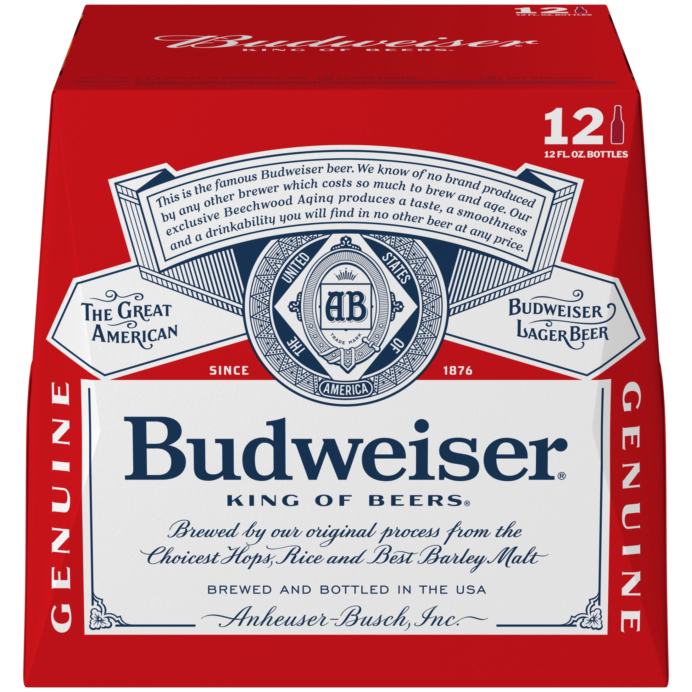 Budweiser American Lager Beer 12 pack 12 fl oz Glass Bottles 5% ABV