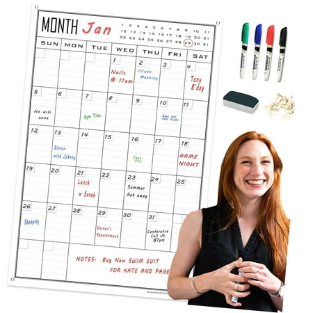 FREEAMG Oversized Wall Monthly Calendar, 24x36 Inch Large Vertical Blank White Board Calendar Suitable for Narrow Walls, Laminated Erasable 30-Day Schedule Planner Poster for , Office, Classroom