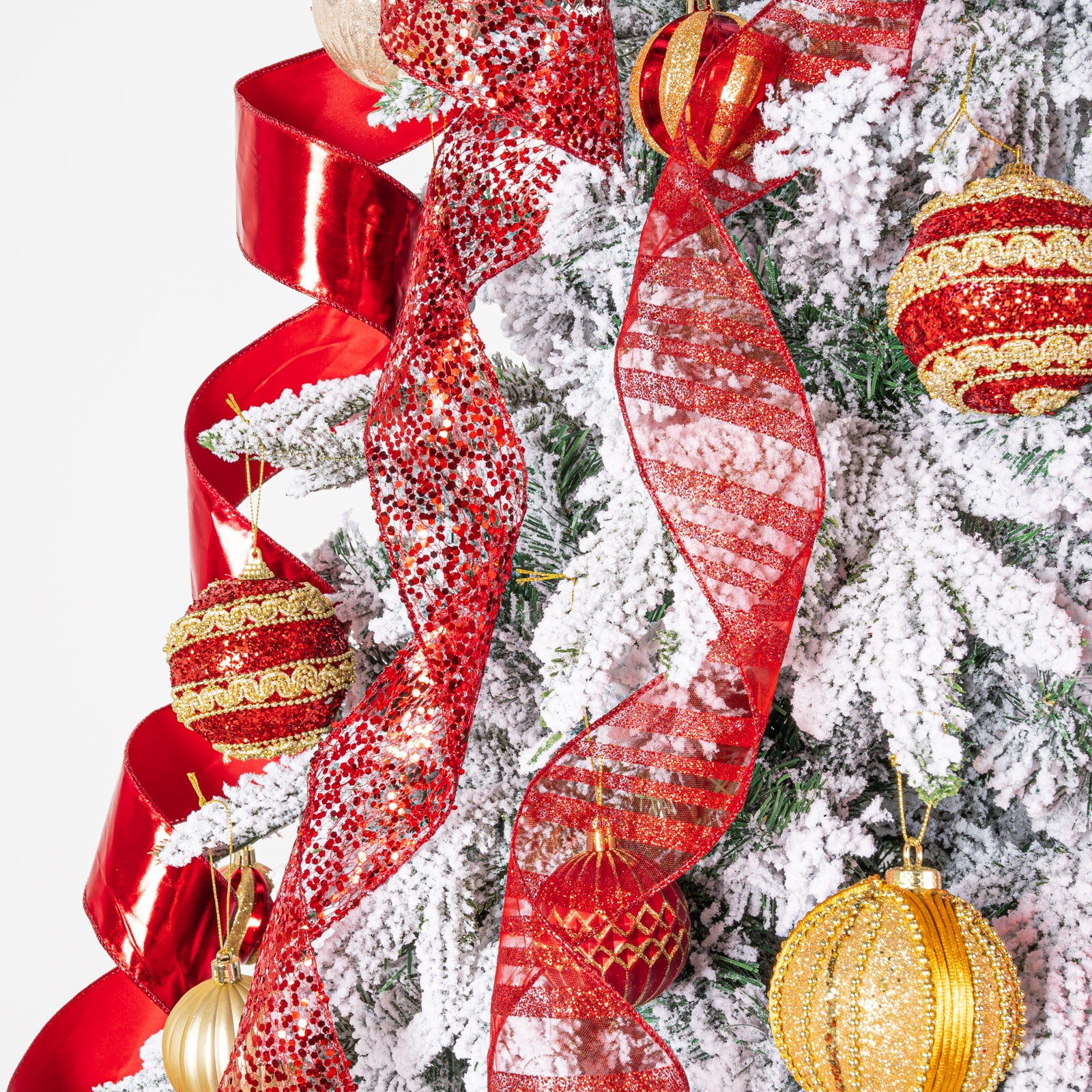 LoomJoyz 11 Inch Red Glitter Christmas Tree Topper Bow - 3 Yards Ribbon Streamer Tails Holiday Decor