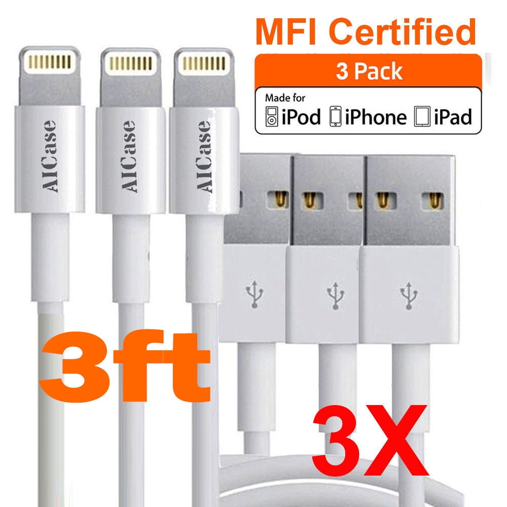 x3 AICase 10ft Certified Apple MFI Lightning USB Sync Data Cable Fr iPhone SE/6S 