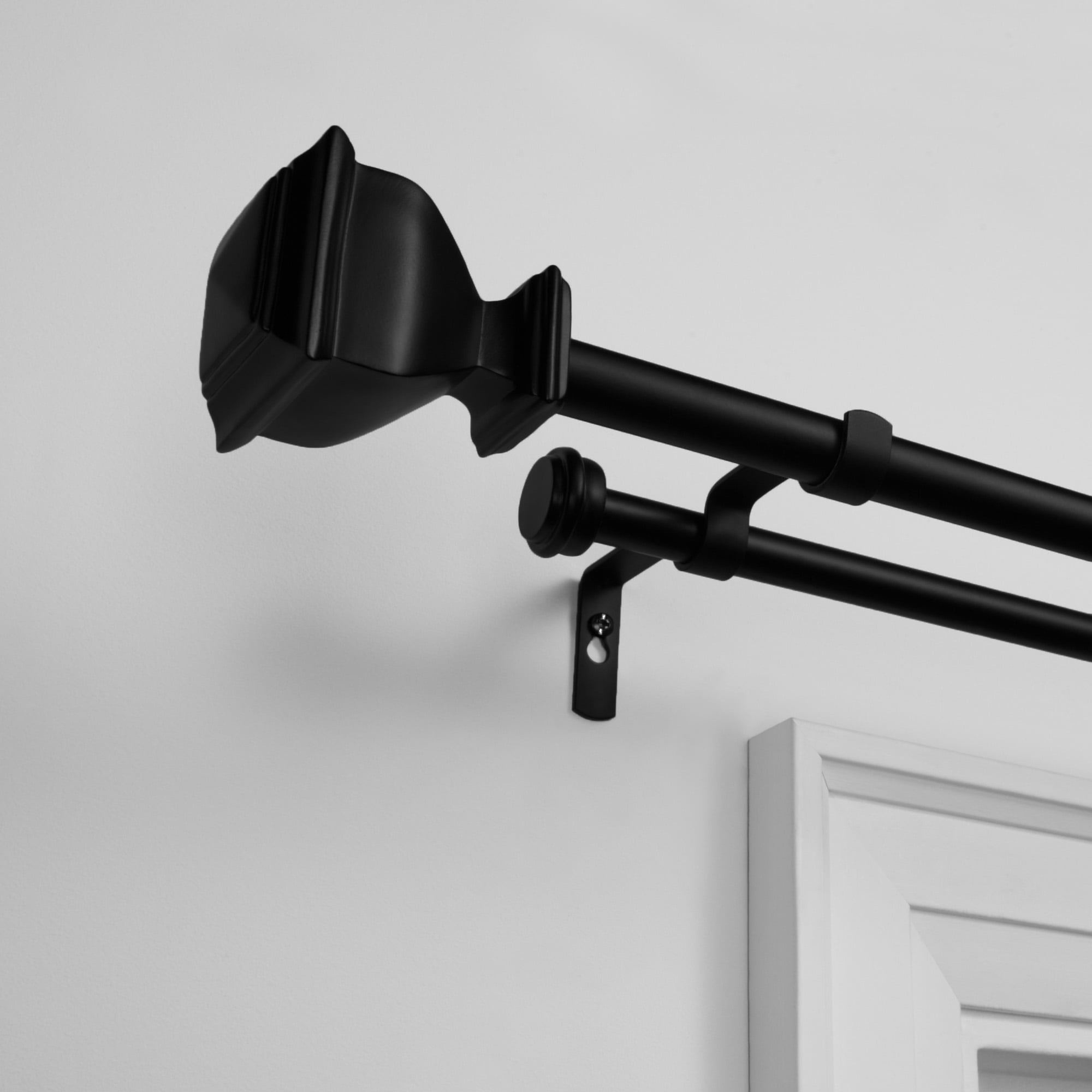 Exclusive Home Napoleon Double Curtain Rod and Finial Set, Matte Black, 36"-72"