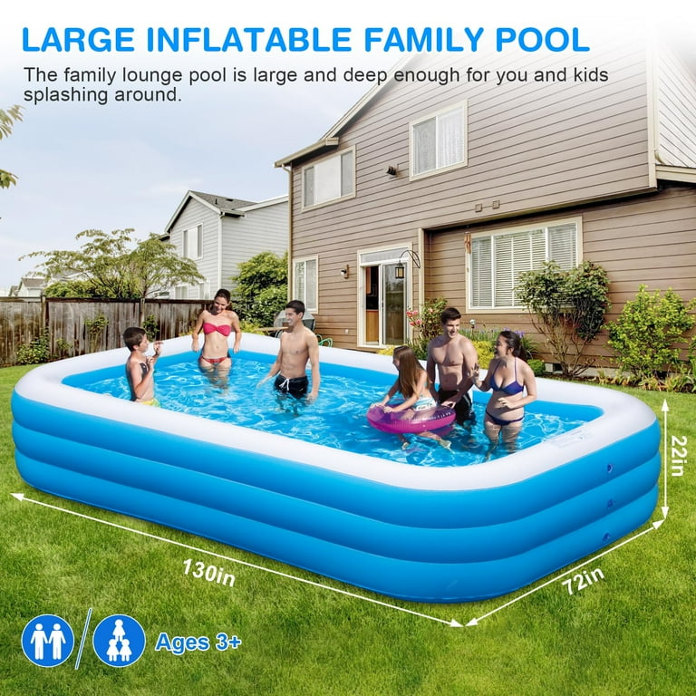 Extra Large Inflatable Pool with Pump 130 x72 x22 Thickened Swimming Pools for Adults Full Size Rectangular Family Blow Up Pool for Backyard Home