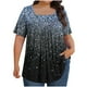 thumbnail image 2 of Tops Cortos para las Mujeres Impreso Cuello de Gran Tamaño Plisado Manga Corta Suelta Superior en Tamaños Más L-5xl, 2 of 4