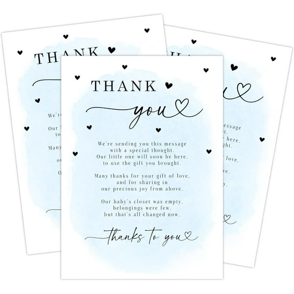 40 Pack Pre-Filled Baby Shower Thank You Cards 5x7 - with Envelopes - Elegant and Convenient Gratitude Notes for Baby Showers (Blue)