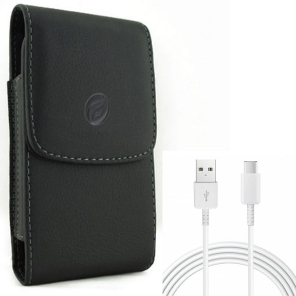 For Galaxy A73 /A23 /A14 /A13 - Case Belt Clip w 10ft USB-C Cable, Leather Holster Cover, Type-C Charger Cord Power for Samsung Galaxy A73 /A23 /A14 /A13 5G