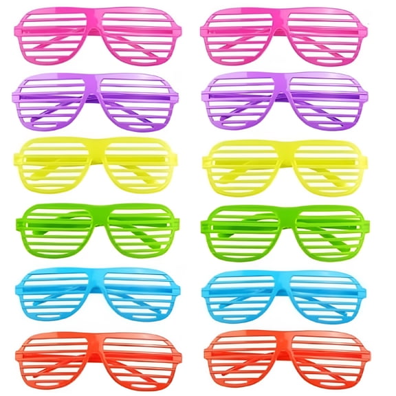 HBMYN 12 Pcs Plastic Shutter Shades Glasses, Neon Color Shutter Glasses 80'S Party Slotted Sunglasses (6 Colors)
