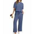 thumbnail image 5 of Two Piece Sets for Women Summer Outfits Wide Leg Crop Pants Lounge Sets Beach Vacation Clothes Navy Blue XXL, 5 of 9