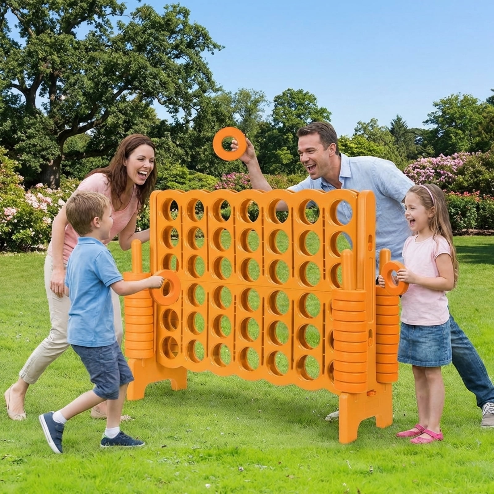 Redsmile Jumbo 4-to-Score Giant Game Set with 42 Jumbo Rings and Quick-Release Slider-Red Red - Outdoor Backyard Lawn Party Game for Kids Adults