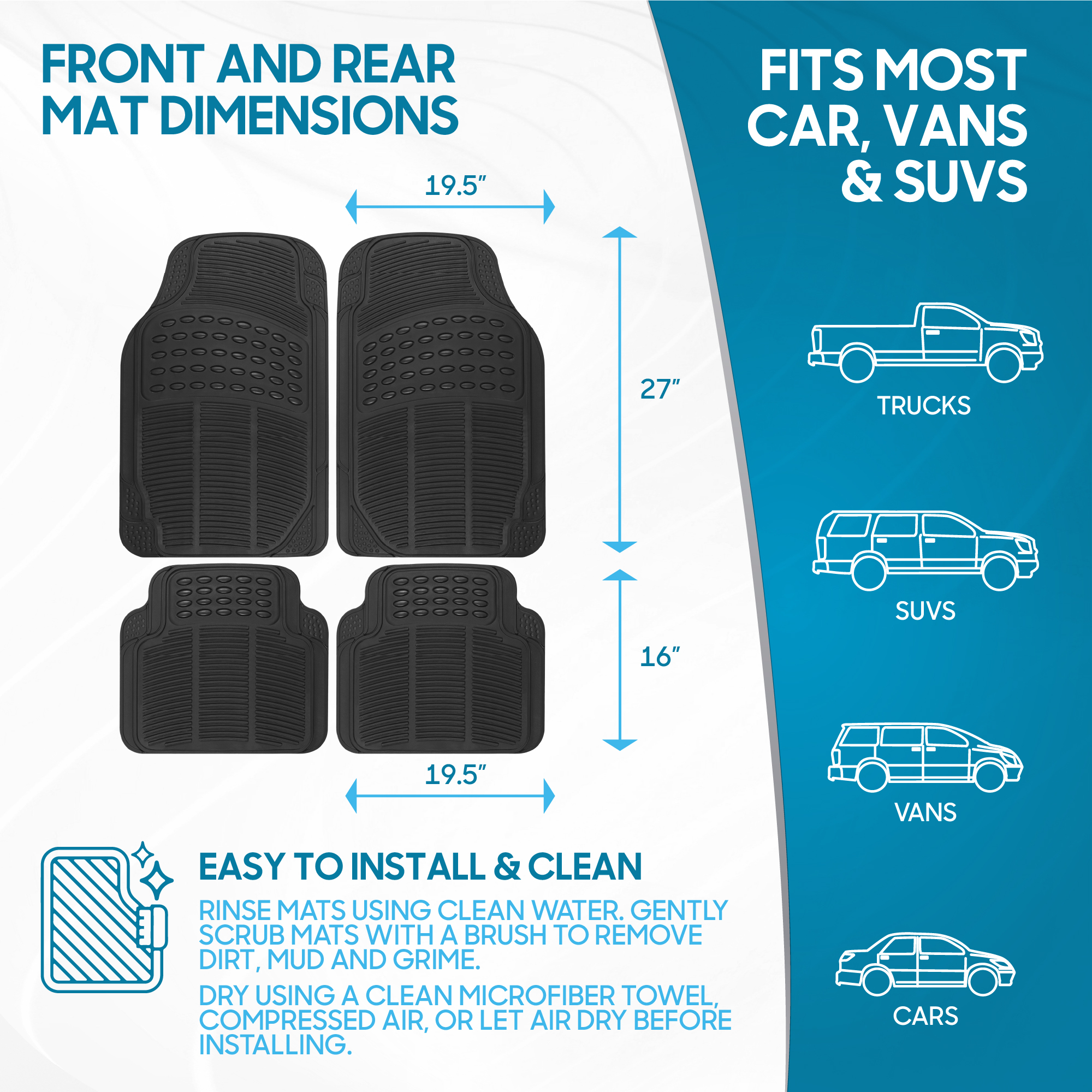 BDK Black All-Weather Rubber Floor Mats, Set of 4, Trimmable photo 7