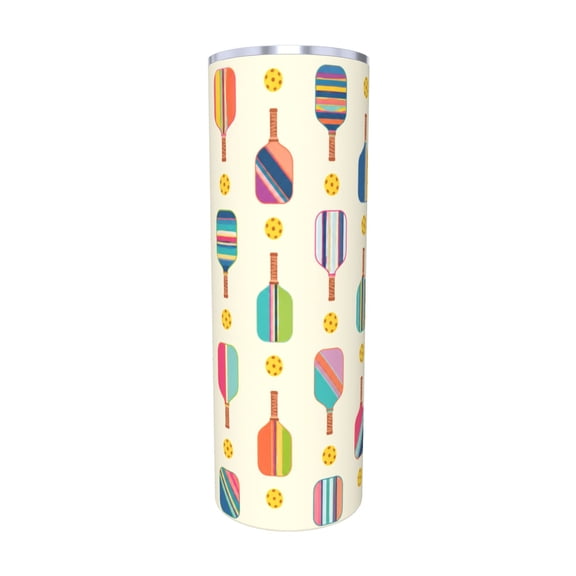 20oz Pickleball Tumbler with Straw Colorful Paddle and Ball Sports Theme Stainless Steel Insulated Travel Coffee Cup Gift with Straw