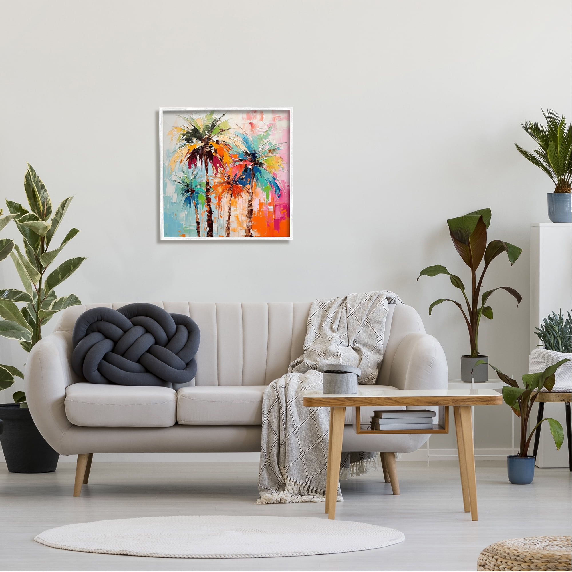 Stupell Industries Abstract Palm Tree Painting Botanical & Floral Painting White Framed Art Print Wall Art, 24 x 24