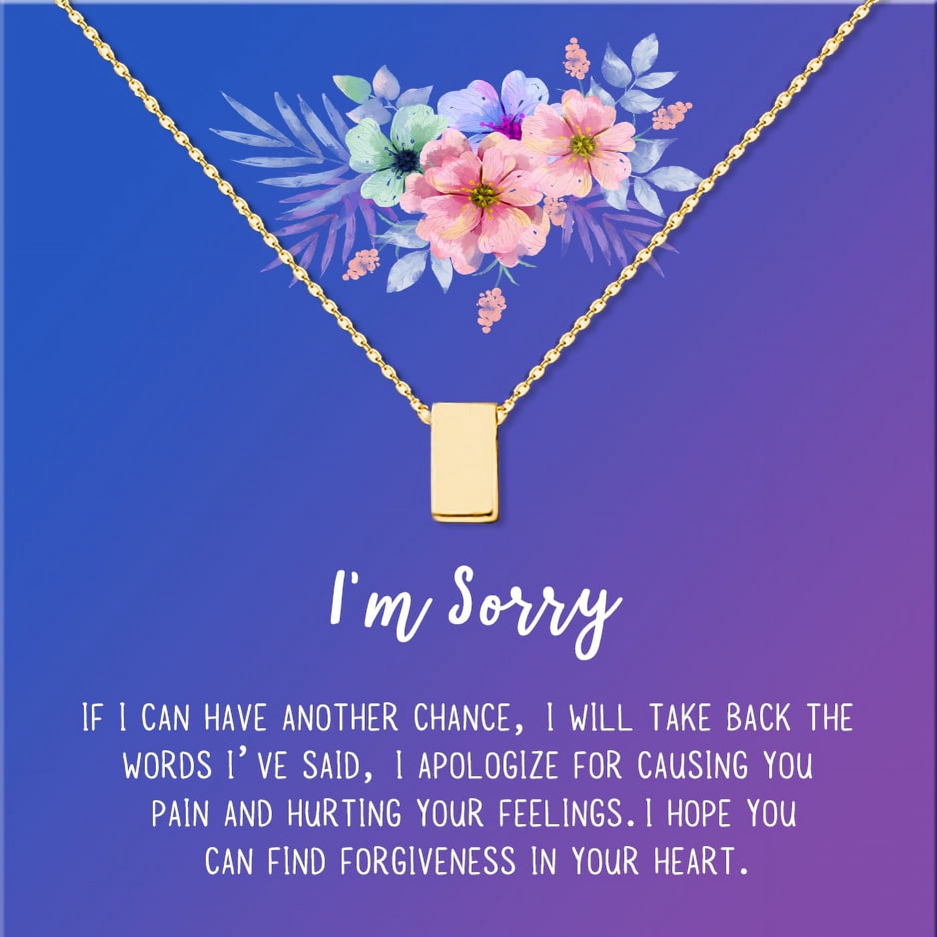Anavia I'm Sorry, Apology Gift Card Necklace, Apology Gifts for Her, Sorry Quote Apology Gifts for Wife, Forgiveness Gift for Girlfriend-[Gold Cube, Blue-Purple Gift Card]