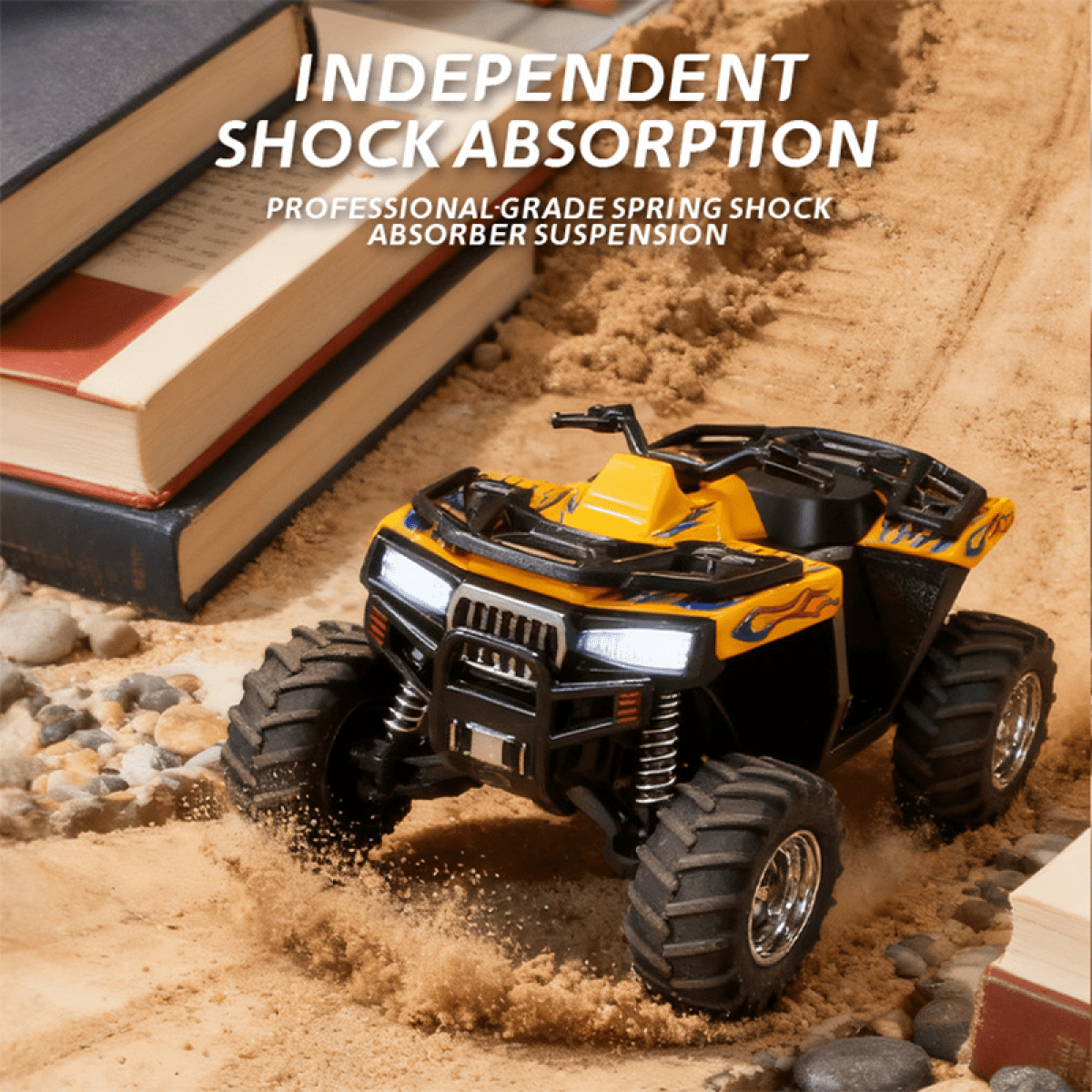Mini RC Truck with Trailer Boat for Adults 4-wheels 1:64 Alloy Remote Control Car with Lights, Desktop Off-road Motorcycle for Kids Gifts(Yellow)