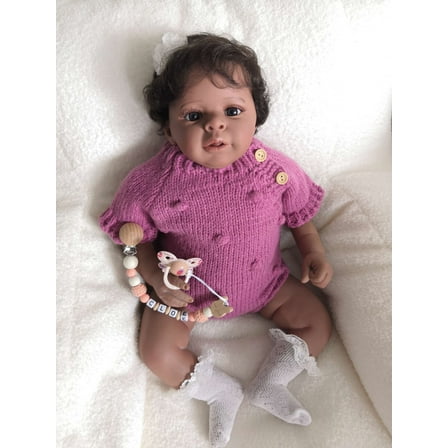Lifelike Black Reborn Baby Dolls, 19 Inch Realistic Black Girl Full Vinyl Body Newborn Real Life Baby Girl Dolls with Feeding Kit Gift Box for Kids Age 3 