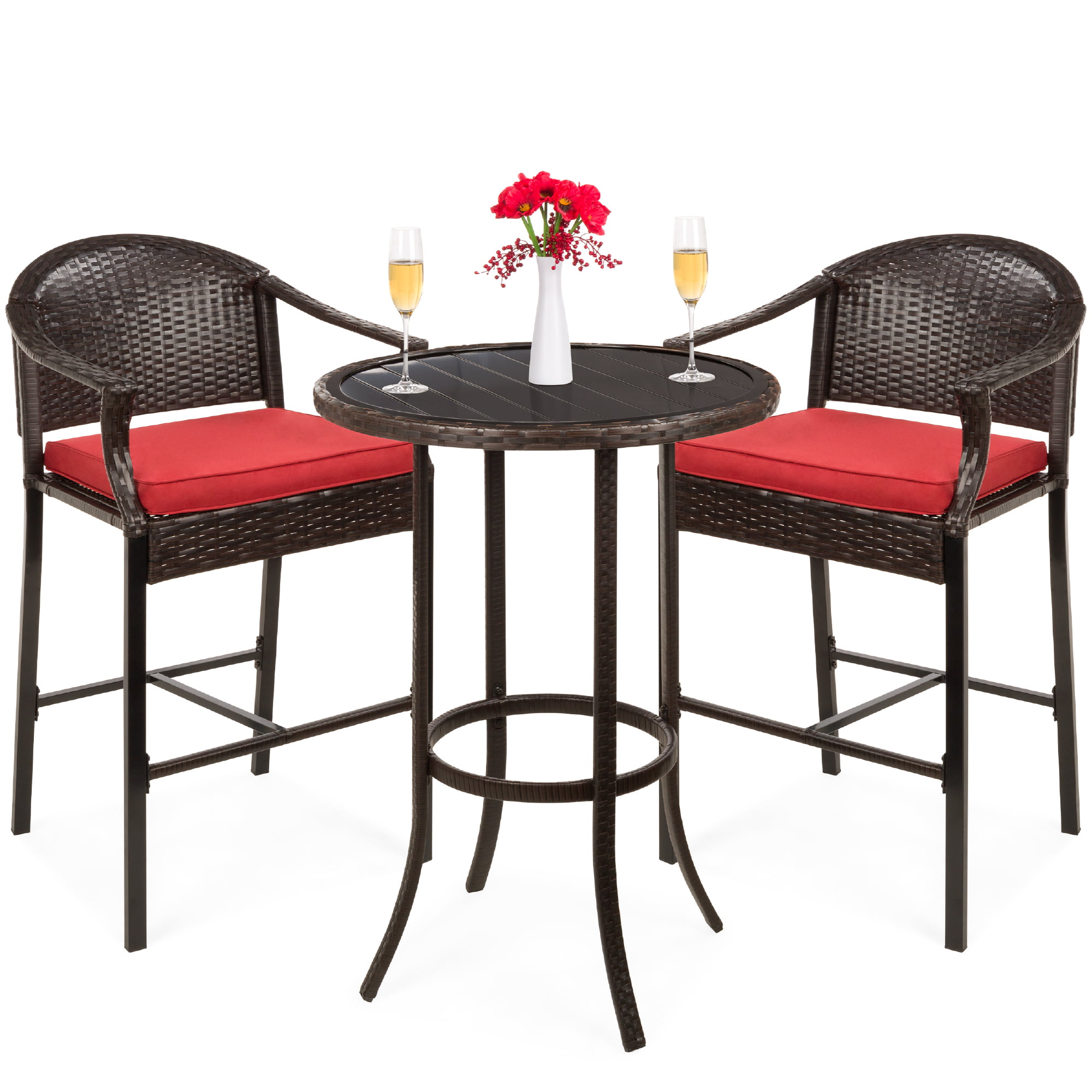 Best Choice Products 3 Piece Outdoor Wicker Bistro Bar Height Set For
