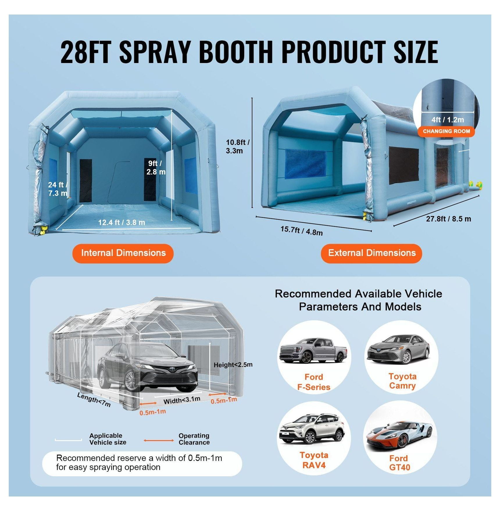Inflatable Paint Booth 28x16x11ft, Car Paint Tent with Blowers