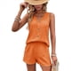 thumbnail image 1 of Conjunto Casual de 2 Piezas para Mujer, Jersey con Cuello en V y Pantalones Cortos de Cintura Alta, Chándal Transpirable de Color Liso, Color Naranja, Talla L, 1 of 9