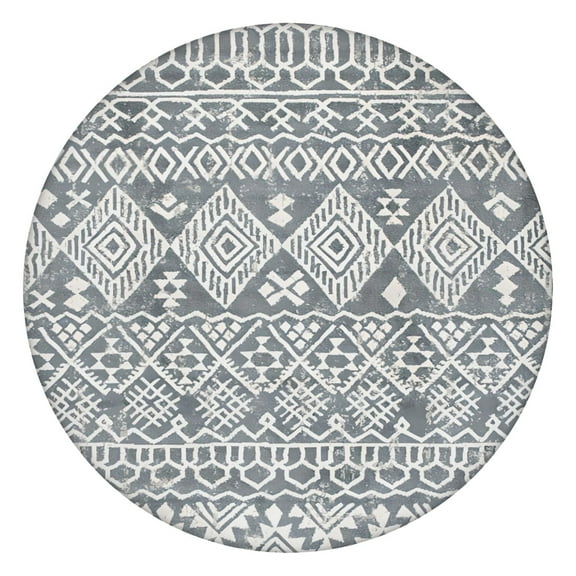 Bohemian Floral Round Table Cover with Elastic Band, Stretch Cloth for 38-42 Inch Tables, All-Season Indoor Outdoor