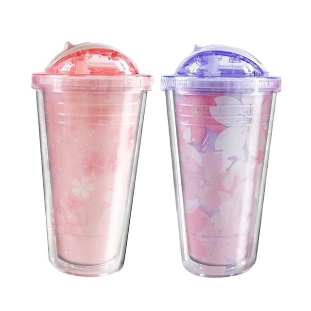 2 Uds Vasos de Plástico Taza Taza Fría Doble Pared para Beber Cóctel Comedor Niños