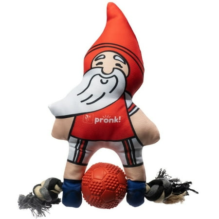 UPC: 0810058051165 | Pronk! Goal Garden Gnome Soccer 13.5-Inch Durable Soft Plush Squeaky Rope Dog Toy