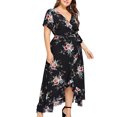 thumbnail image 6 of IROINNID Wedding Guest Dresses for Women Homecoming Party Plus Size V-Neck Short Sleeve Printed Waist Ruffle Hem Dresses with Belt Trendy Formal Dress,Black, 6 of 9