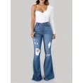 thumbnail image 4 of Women’s High Waisted Distressed Flare Jeans Stretchy Denim Trendy Ripped Details for Curvy Fit, 4 of 6