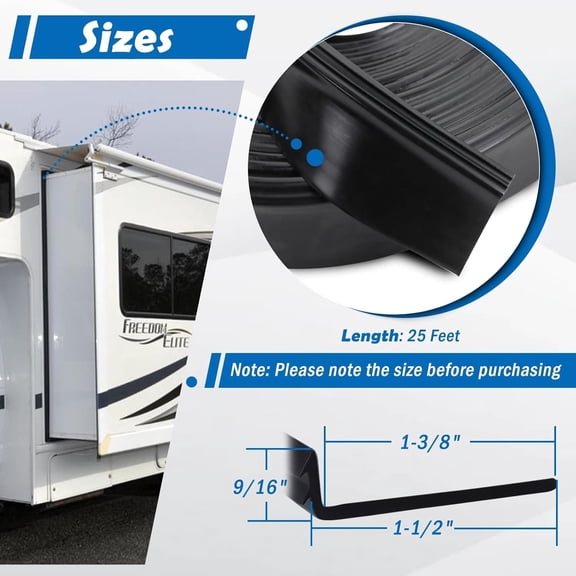 Black Rubber R854056 for RV 1-1/2" Slide-Out Wiper Seal (Clip-On) (Sold per 25' Slideout Seal)