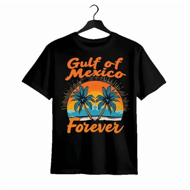 Camiseta unisex de manga corta 100 % algodón con estampado tropical "Gulf of Mexico Forever". Cuello redondo informal de alta elasticidad para hombre y mujer. Ajuste cómodo para todas las estaciones.