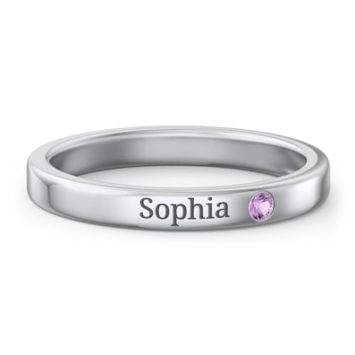 Stackable Birthstone Ring with Engraving - Amethyst (February)