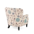 thumbnail image 3 of GDF Studio Ishtar Contemporary Tufted Club Chair with Nailhead Trim, Blue and Light Beige Floral Fabric and Dark Brown, 3 of 11