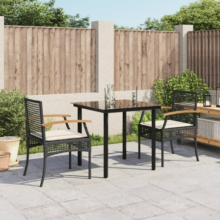 vidaXL 3 Piece Patio Dining Set with Cushions Black Poly Rattan
