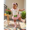 thumbnail image 4 of BemeyourBBs Newborn Baby Girl Golf Outfit Infant Baby Girl Summer Clothes Short Sleeve Doll Collar Romper Golf Print Ruffle Shorts Skirt Set Bow Headband Long Socks 4Pcs Clothing, 4 of 9