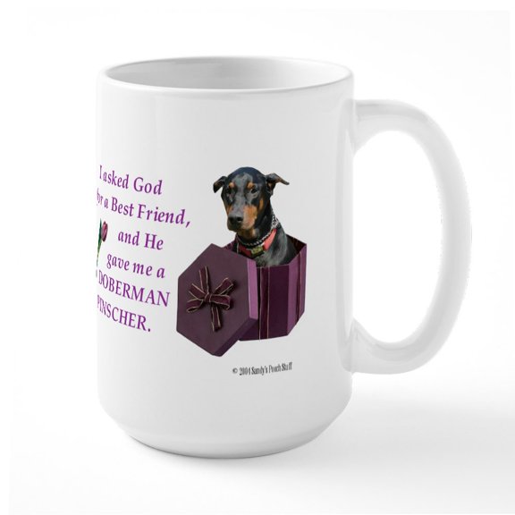 CafePress - Doberman Mug (Black,Tan) Mugs - 15 oz Ceramic Large White Novelty Mug