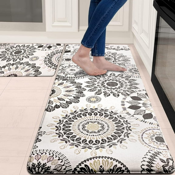 Kitchen Mat, Cushioned Anti Fatigue Kitchen Rug Set, 2 Pieces Non Slip Waterproof Kitchen Mats for Floor, Comfort Heavy Duty Standing Mat for Kitchen, Laundry, Sink, Office, Desk