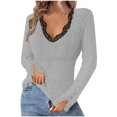 thumbnail image 7 of Dagugfen Ribbed Long Sleeve Tops for Women Lace V Neck Low Cut Slim Fitting Button Comfy Knit Casual Going out Tops, 7 of 7