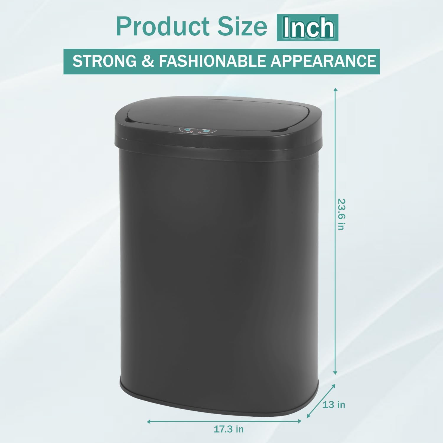 13-Gallon Kitchen Trash Can Black Stainless Steel Garbage Can Automatic Touch Free Garbage Bin Motion Sensor Trash Can with Lid Metal Waste Bin for Living Room, Kitchen, Bathroom, Office