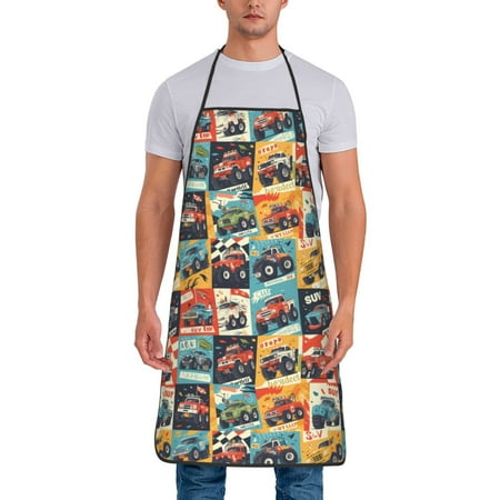 

Chef Aprons for Men and Women - off road racing car colorful Oil-Resistant Bib Aprons for Cooking Waterproof BBQ Grilling Kitchen Aprons Gifts for Women and Men