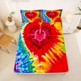 thumbnail image 4 of Manfei Ink Tie Dye King Sheets, Rainbow Love Heart Bedding, Red Blue, 4pcs, 1 Flat Sheet, 1 Fitted Sheet and 2 Pillowcases, 4 of 6
