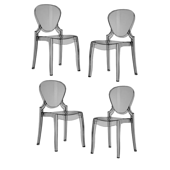 Outdoor Dining Chair Set of 4, Oval Back, Smoke Gray Transparent