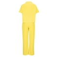 thumbnail image 4 of JGGSPWM Women's Short Sleeve Button down Solid Two Piece Set Plus Size Drawstring Wide Leg Pants Elegant Going out Casual Set Yellow XXXXL, 4 of 6