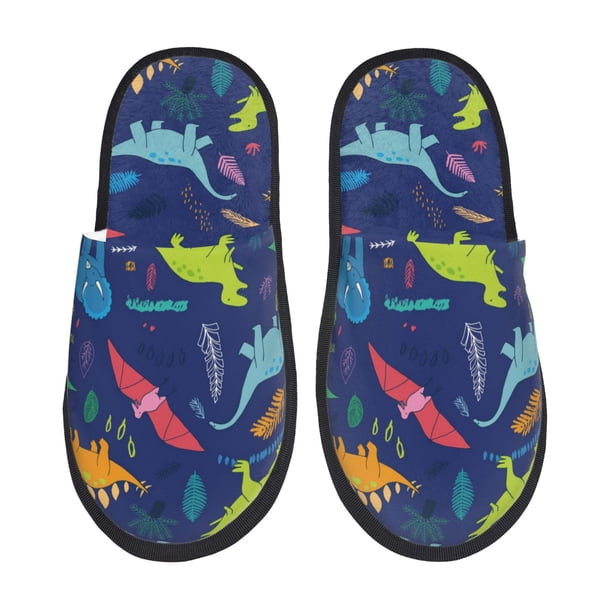 Fotbe Dinosaurs Pantuflas Peludas para Mujer con Estampado, Zapatillas de Peluche, Zapatos de Invierno para Casa, Uso Interior y Exterior-Medium