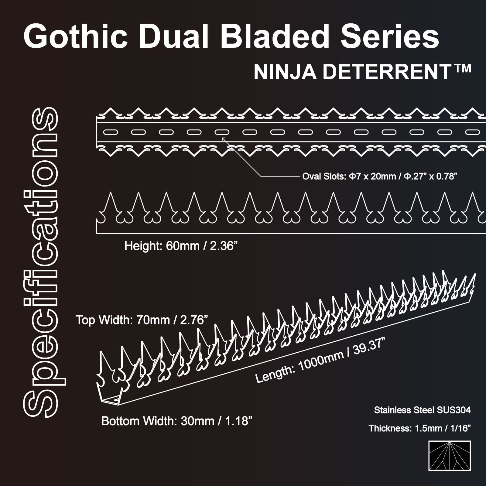 Ninja Deterrent™ | Fence Spikes Wall Spikes Anti Climb Home Security Guard| GizaGiza Heart Dual Bladed 1.0m White | Bird Spikes