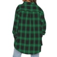 thumbnail image 4 of Xuanfei Women Plaid Lapel Collar Single-Breasted Long Sleeve Mid-Length Shirt, 4 of 4