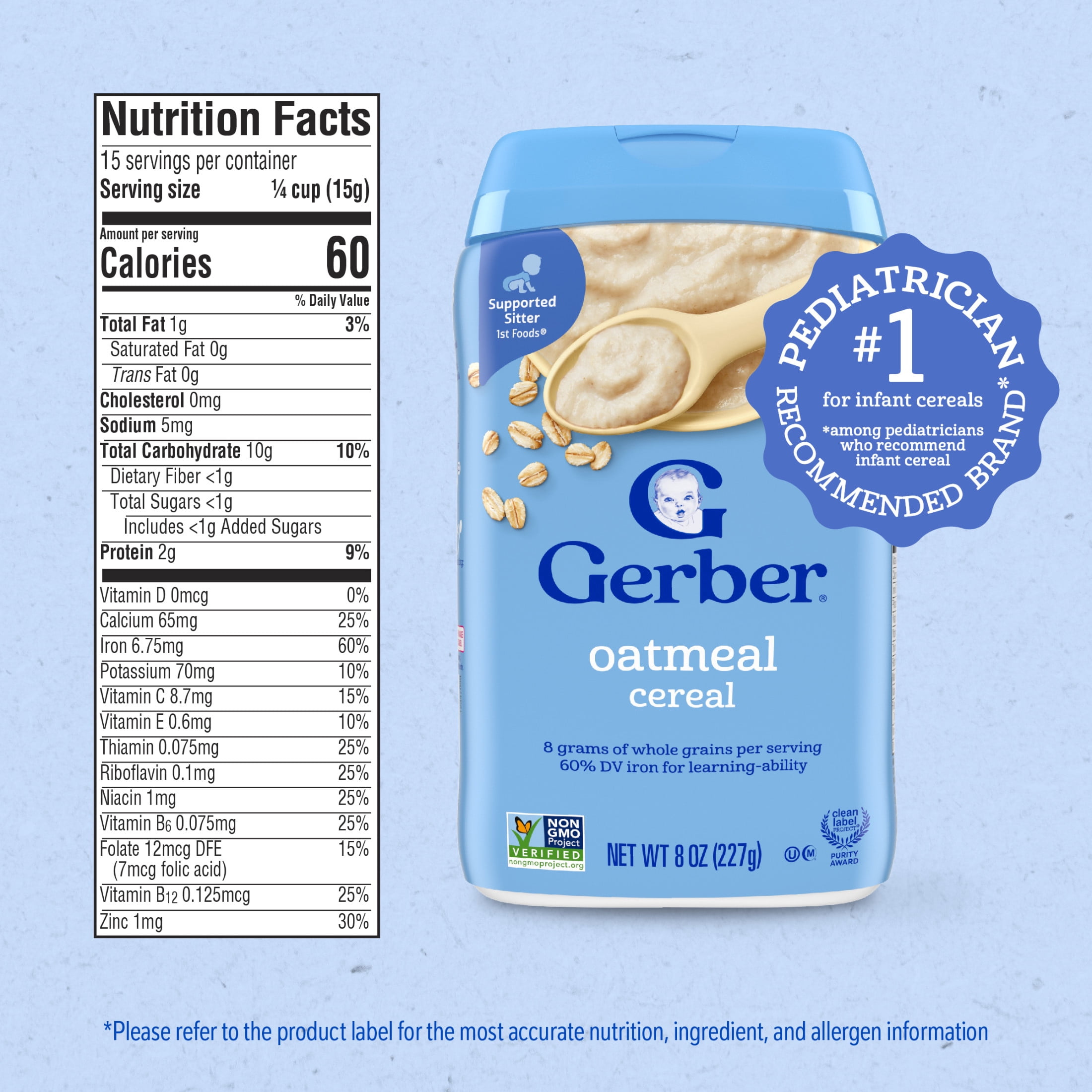 (3 pack) Gerber Stage 1 Baby Food, Baby Oatmeal Cereal, 8g Whole Grains, Infant Cereal 8 oz