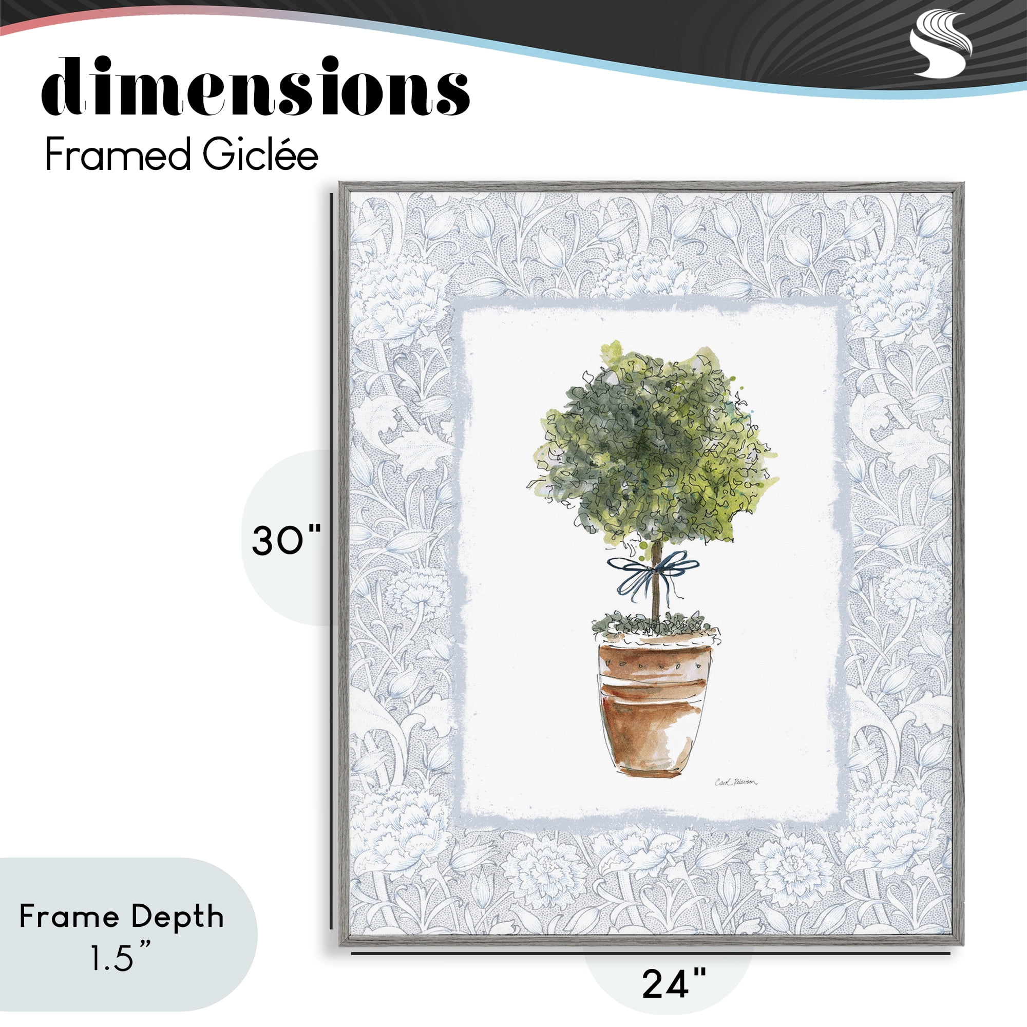 Stupell Industries Potted Topiary in Terracotta Gray Framed Giclee Art, design by Carol Robinson