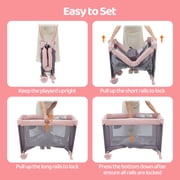 Pamo Babe 4-in-1 Baby Playard with Bassinet & Changing Table for Newborn,4-Panels Playpen