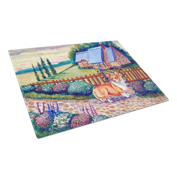Caroline's Treasures Pembroke Corgi at the Cottage Glass Cutting Board Large