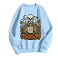 thumbnail image 4 of Women's Halloween Skeleton Pumpkin Graphic Crewneck Sweatshirt, Oversized Soft Fleece Pullover for Pumpkin Patch Halloween Party Daily Autumn Outfits(Light Blue4/L), 4 of 4