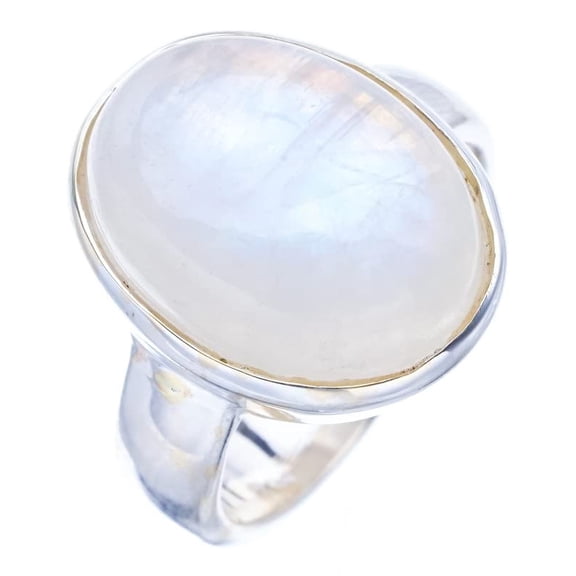 StarGems® Natural Moonstone Handmade 925 Sterling Silver Ring 4.75 F0742