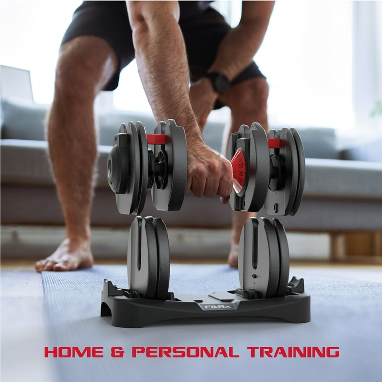 (2 pack) FitRx SmartBell, Quick-Select Adjustable Dumbbell for Home Gym, 5-52.5 lbs. Weight, Black, Single (2 pack) FitRx SmartBell, Quick-Select Adjustable Dumbbell for Home Gym, 5-52.5 lbs. Weight, Black, Single